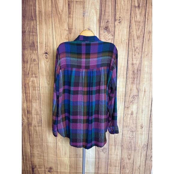 BeachLunchLounge Collection Button Up Gauzey Shirt Jewel Tone Color Women's XL - Picture 3 of 6